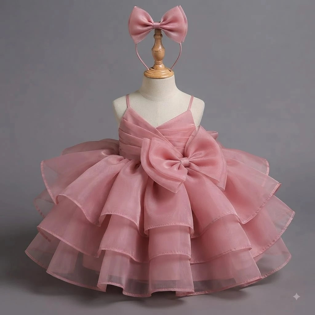 Dusty Rose Organza Layered Princess Frock