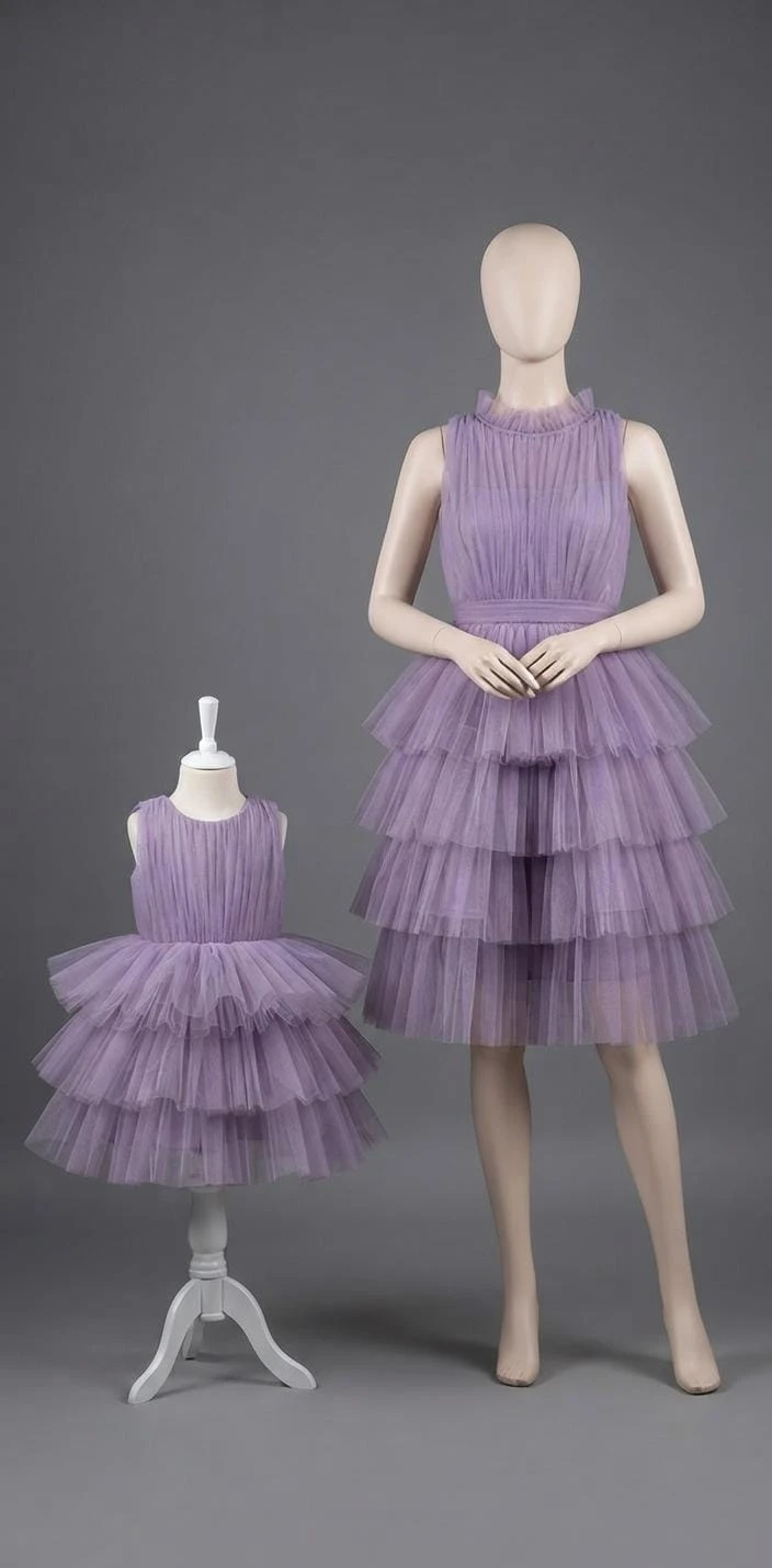 Mom & Me Combo: Lavender Sleeveless Tiered Tulle Mommy & Daughter Matching Dress Set