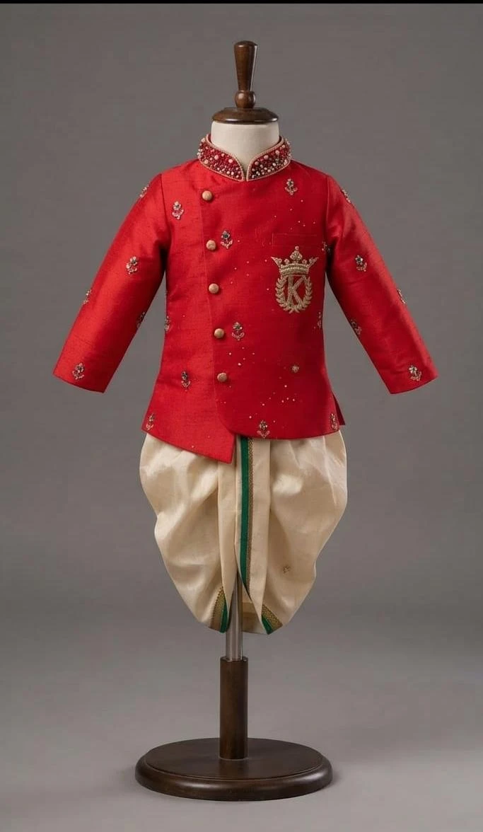 Royal Red & Cream Designer Dhoti Suit Set for Boys / Regal Indo-Western Outfit