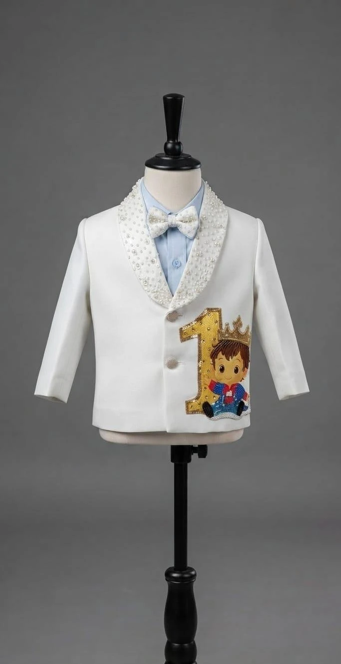 Custom Pearl-Embellished 1st Birthday Suit Set for Boys / Prince Theme Party Outfit
